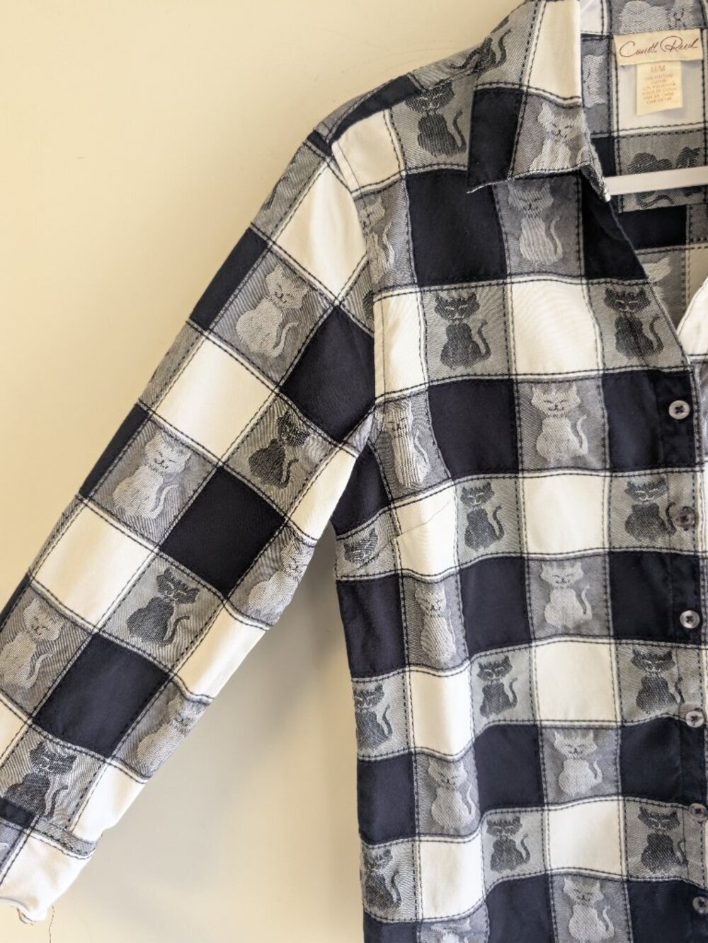 Carroll Reed Checkerboard Cat Print Button Down Top - Picture 4 of 8